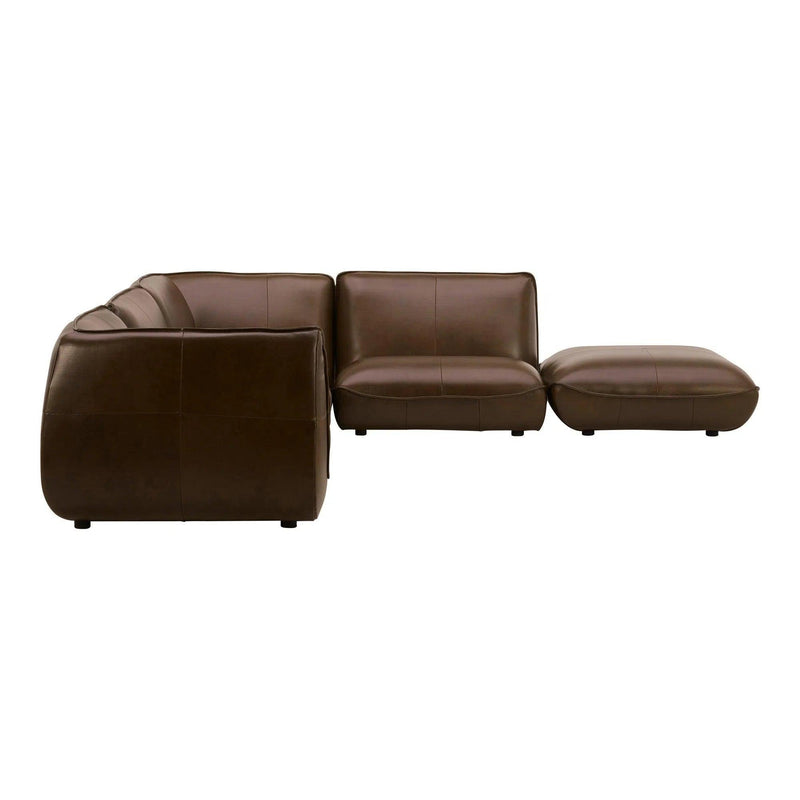 Zeppelin Lounge Top Grain Brown Leather Modular Sectional Modular Sofas LOOMLAN By Moe's Home