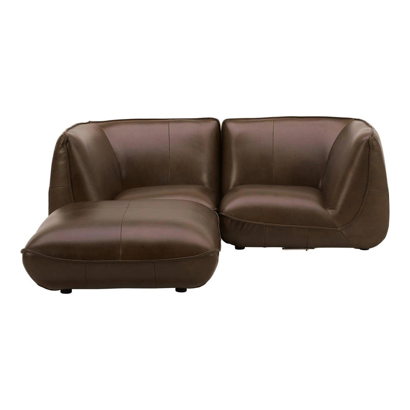 Zeppelin Nook Top Grain Brown Leather Modular Sectional Modular Sofas LOOMLAN By Moe's Home