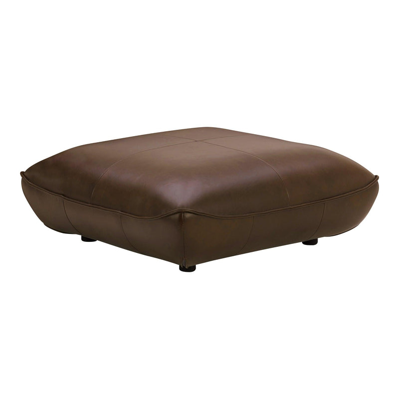Zeppelin Top Grain Brown Leather Ottoman Ottomans LOOMLAN By Moe's Home