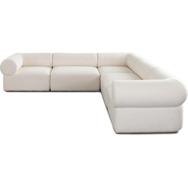 Zia 5PC Corner Sectional in Ivory Sherpa Fabric Modular Sofas LOOMLAN By Diamond Sofa