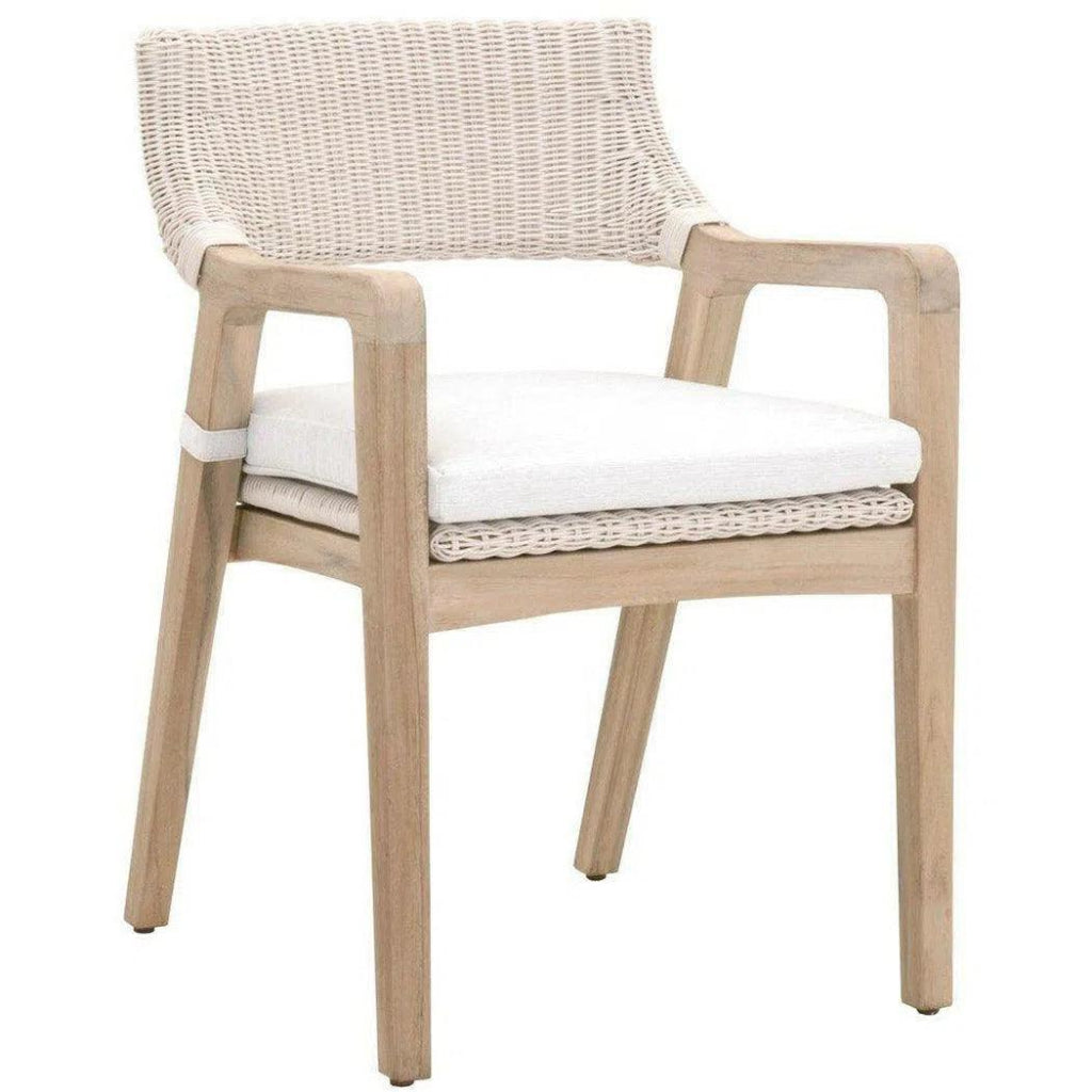 Lucia Outdoor Arm Chair White Wicker and Teak - LOOMLAN - Essentials For Living - Outdoor Dining Chairs