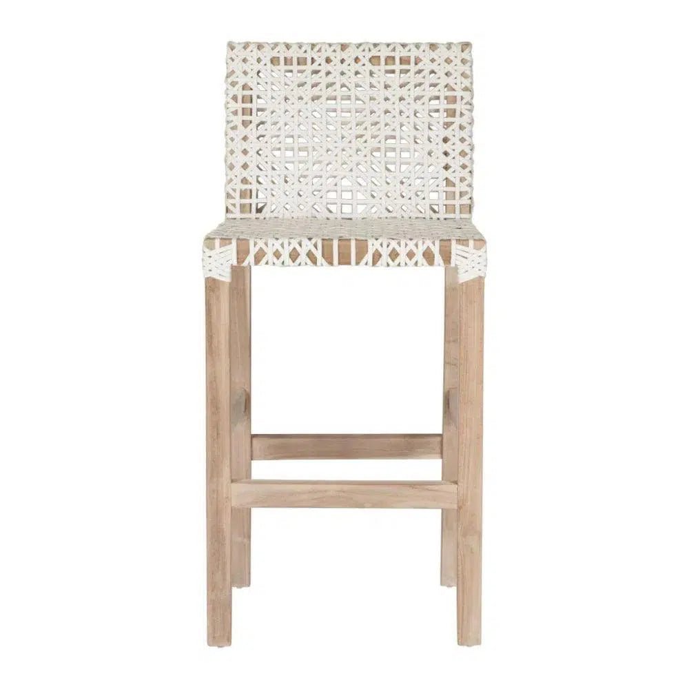 Lulua White Leather Counter Stool Teak Wood - LOOMLAN - Artesia - Counter Stools