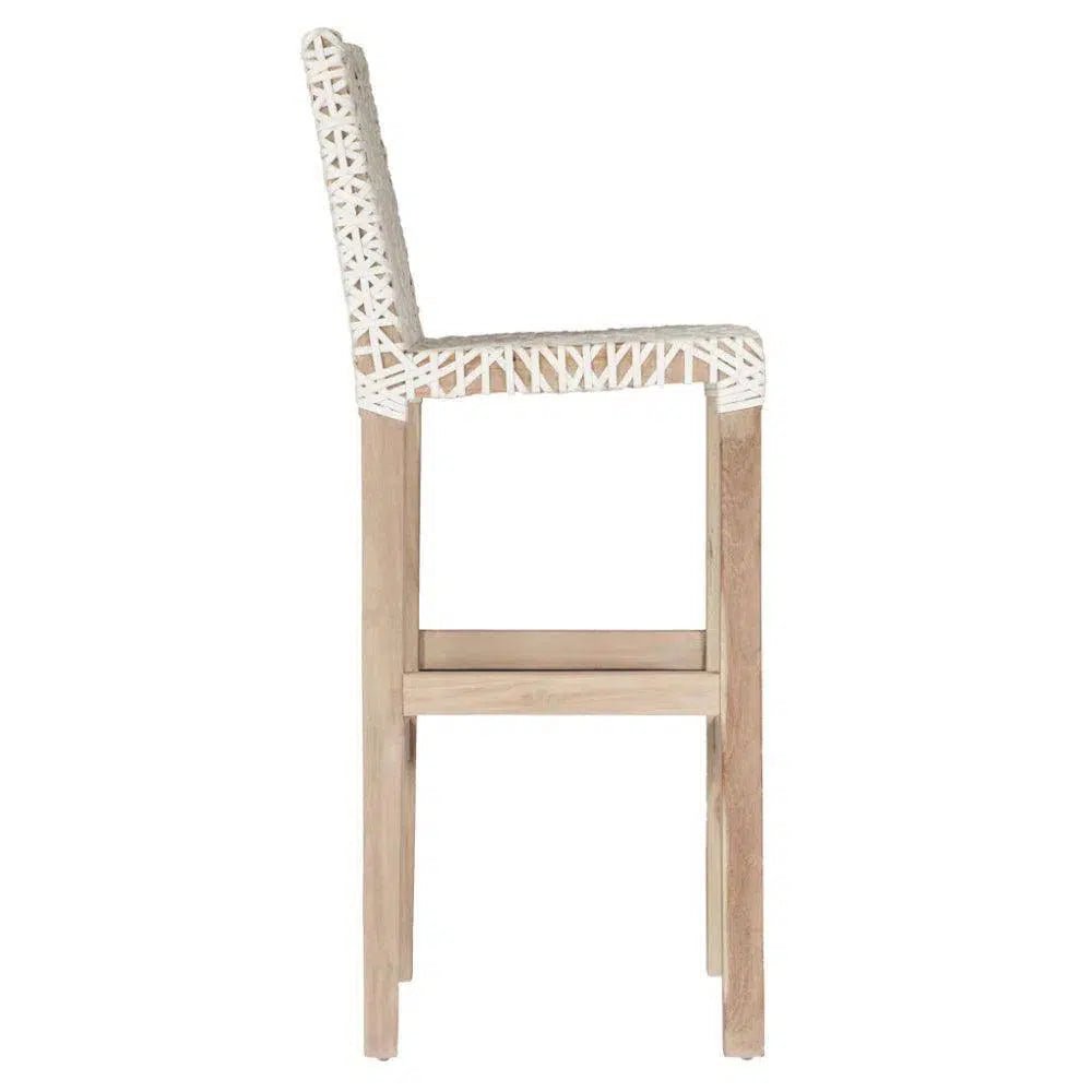 Lulua White Leather Counter Stool Teak Wood - LOOMLAN - Artesia - Counter Stools