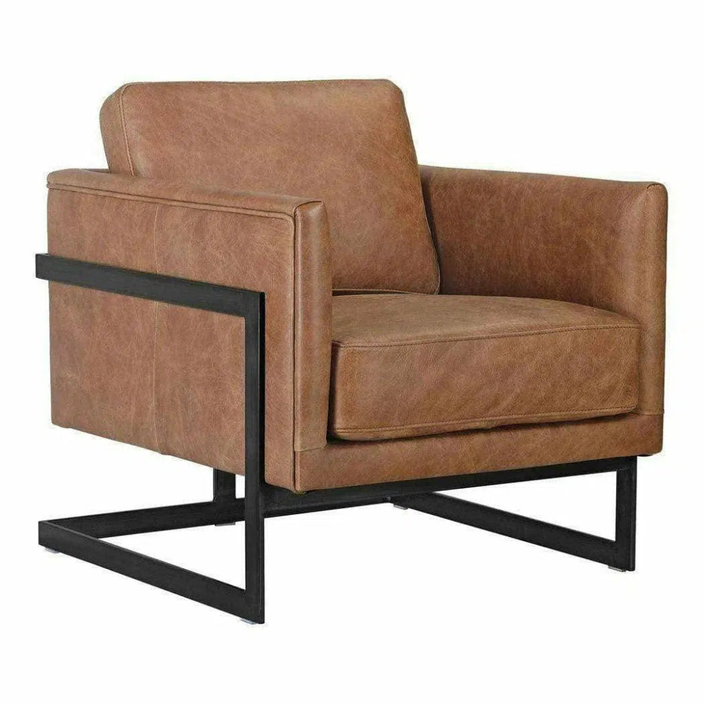 Luxley Brown Tan Leather Club Chair Style - LOOMLAN - Moe's Home - Club Chairs