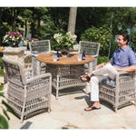 Mackinac Teak & Wicker Round TeakUmbrella Dining Table - LOOMLAN - Lloyd Flanders - Outdoor Dining Tables