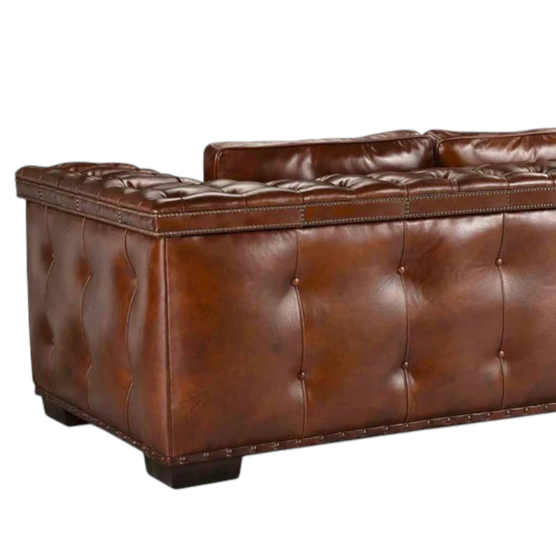 Maestro Large Size Low Profile Leather Couch Wide Arms