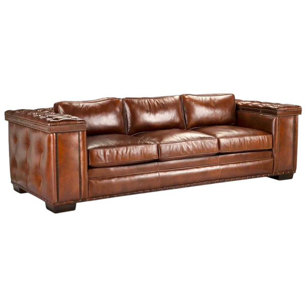 Maestro Large Size Low Profile Leather Couch Wide Arms