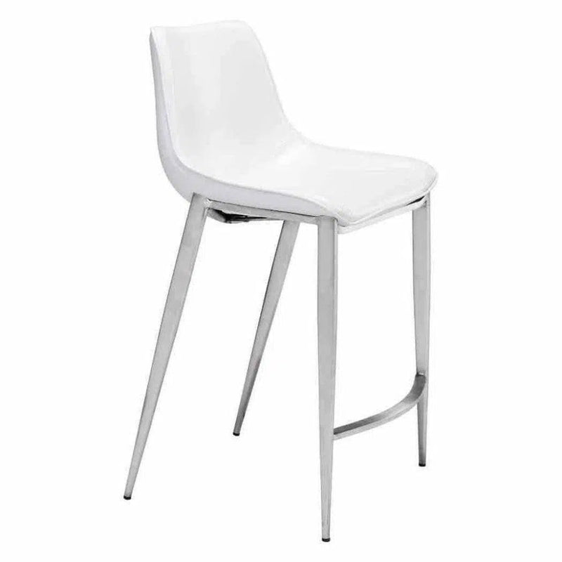Magnus Counter Stool 2PC White & Silver - LOOMLAN - Zuo Modern - Counter Stools
