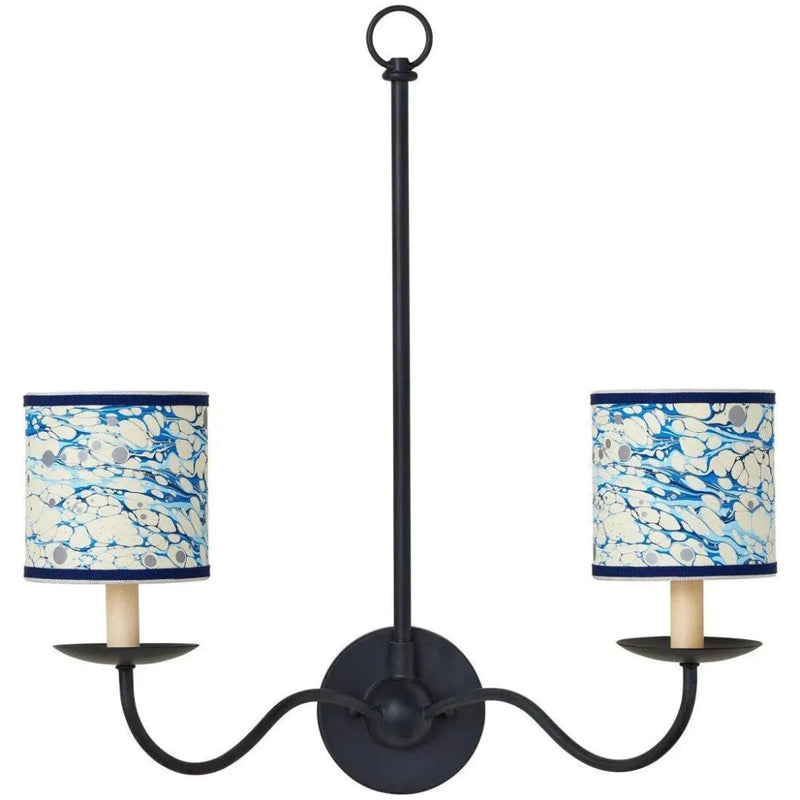 Marble Blue Lace Paper Drum Chandelier Shade - LOOMLAN - Currey & Co - Chandeliers