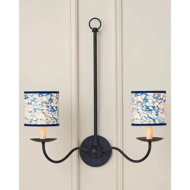 Marble Blue Lace Paper Drum Chandelier Shade - LOOMLAN - Currey & Co - Chandeliers