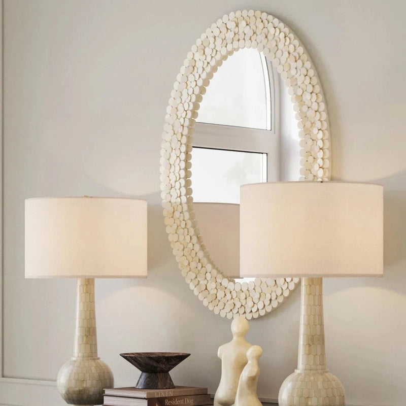 Merriam Ivory Oval Bone Frame Wall Mirror - LOOMLAN - Currey & Co - Wall Mirrors