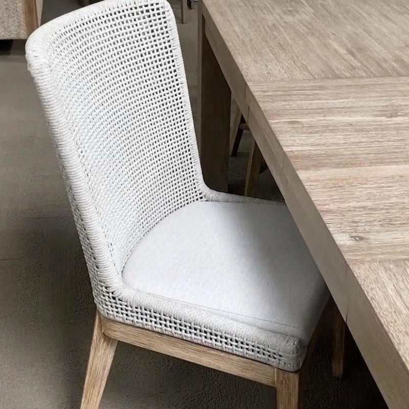 Mesh Dining Chair 2PC White Rope & Wood - LOOMLAN - Essentials For Living - Dining Chairs