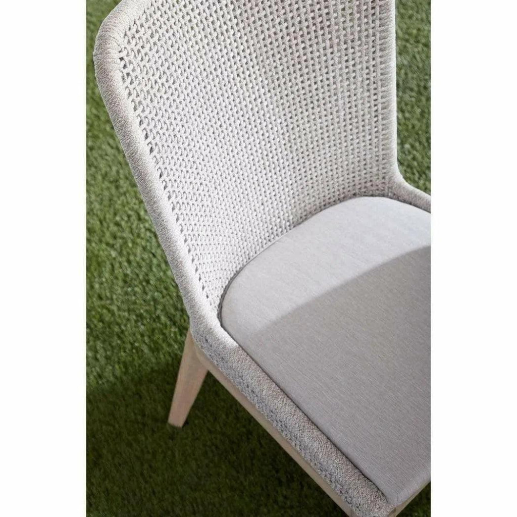 Mesh Outdoor Dining Chair 2PC Taupe & White Rope & Teak - LOOMLAN - Essentials For Living - Outdoor Dining Chairs