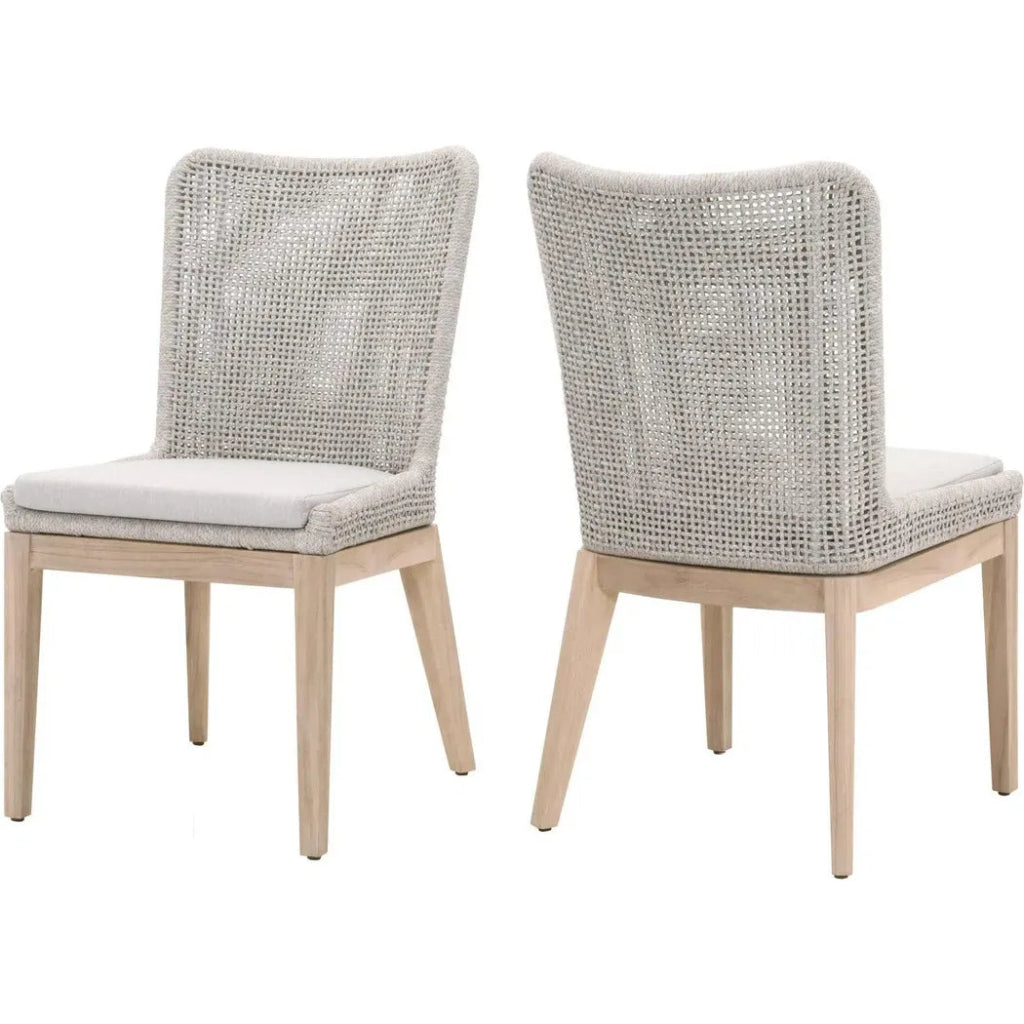 Mesh Outdoor Dining Chair 2PC Taupe & White Rope & Teak - LOOMLAN - Essentials For Living - Outdoor Dining Chairs