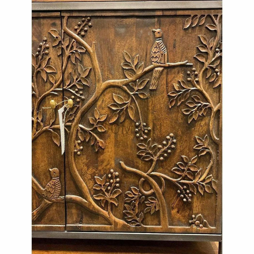 Mother Nature 59xTall Cabinet Birds Front Doors - LOOMLAN - LOOMLAN - Buffets & Curios