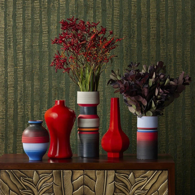 Multi Porcelain Happy 80'S Black Vases 3PC - LOOMLAN - Currey & Co - Vases & Jars