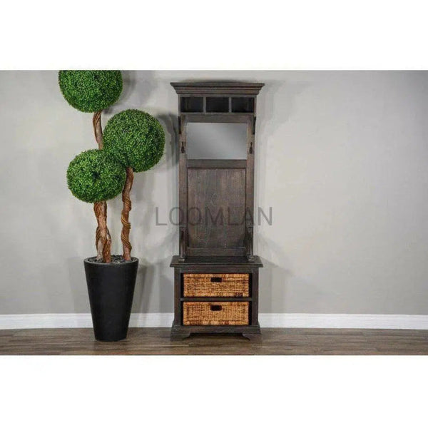 Narrow Black Bench Hall Tree With Mirror - LOOMLAN - Sunny D - Hall Trees & Lockers