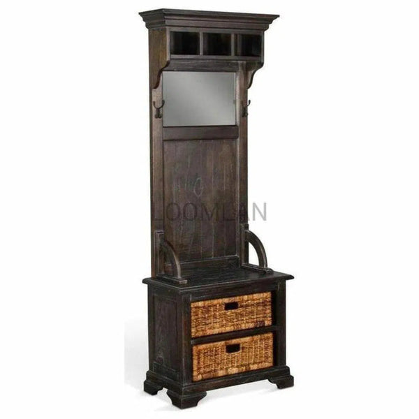 Narrow Black Bench Hall Tree With Mirror - LOOMLAN - Sunny D - Hall Trees & Lockers