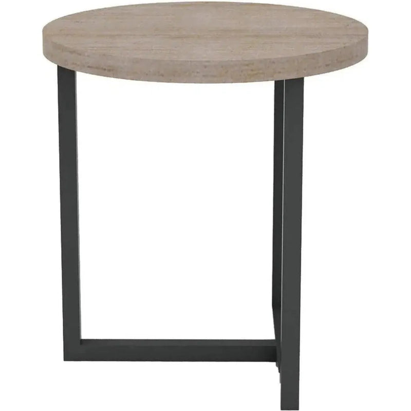 Natural Brown Round Side Table Wood Metal Base - LOOMLAN - LH Imports - Side Tables