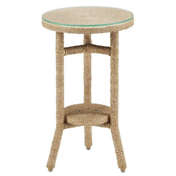 Natural Rope Clear Glass Limay Drinks Table - LOOMLAN - Currey & Co - Side Tables