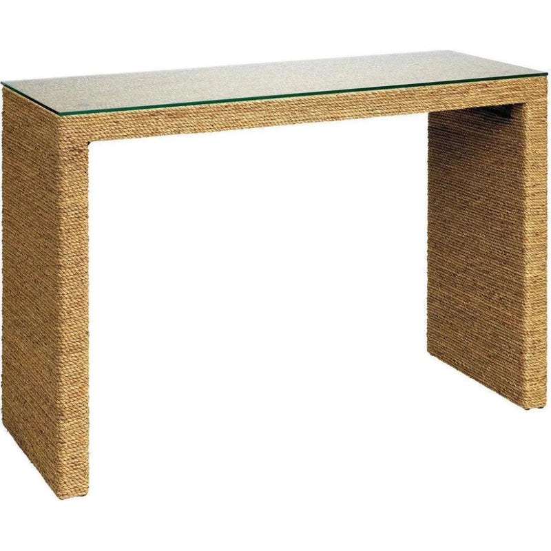 Natural Seagrass & Tempered Glass Captain Console Table - LOOMLAN - Jamie Young - Console Tables