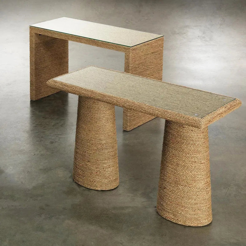 Natural Seagrass & Tempered Glass Captain Console Table - LOOMLAN - Jamie Young - Console Tables