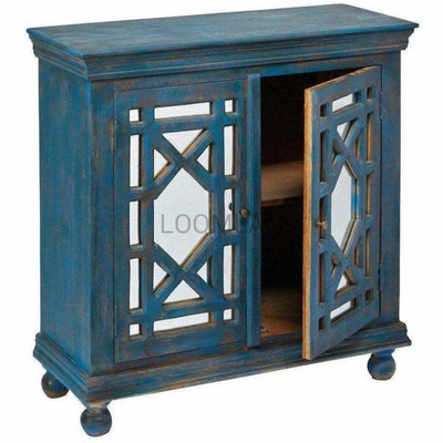 Navy Mirrored Overlay Doors Accent Cabinet - LOOMLAN - LOOMLAN - Accent Cabinets