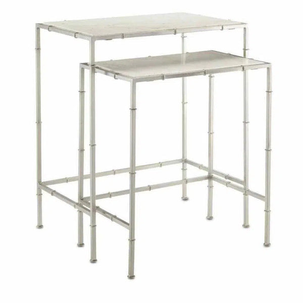 Nickel White Harte Nesting Table Set of 2 - LOOMLAN - Currey & Co - Side Tables