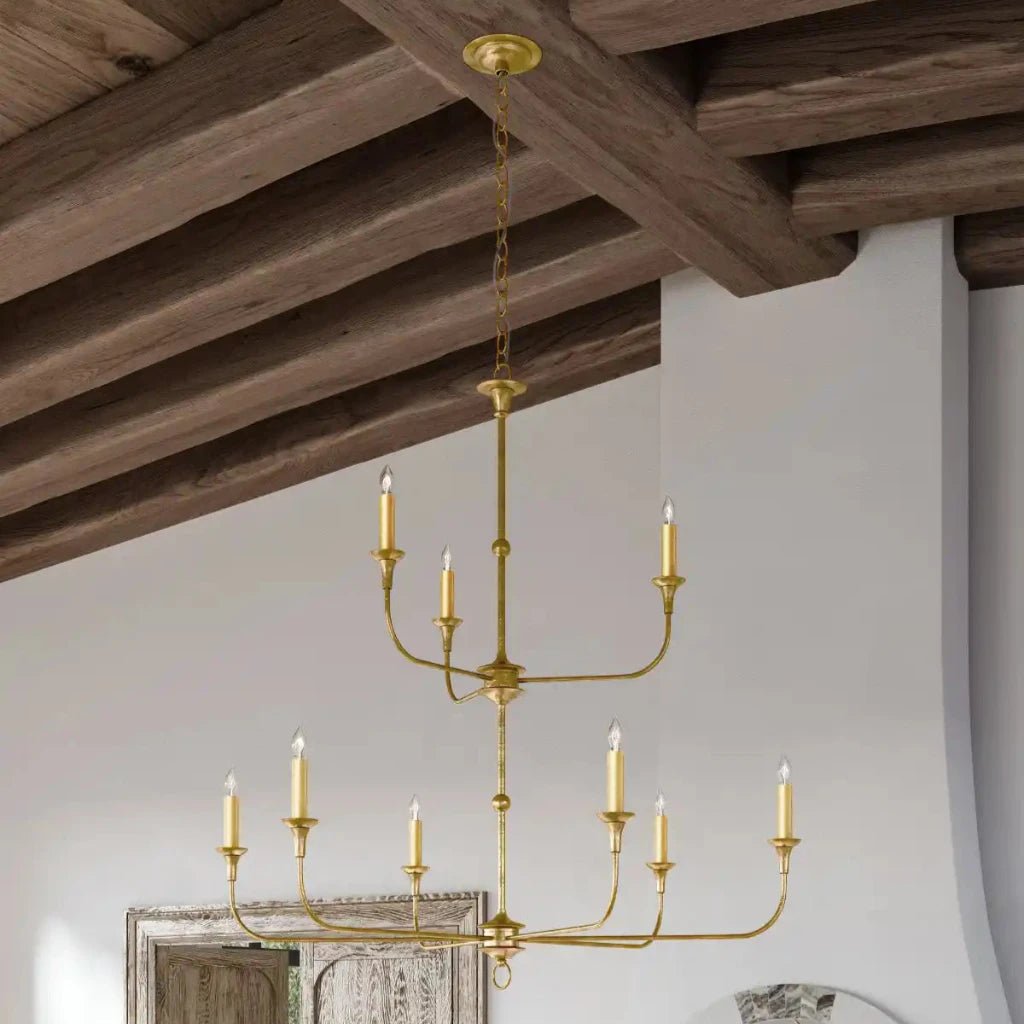 Nottaway Two - Tier Gold Wrought Iron Chandelier - LOOMLAN - Currey & Co - Chandeliers