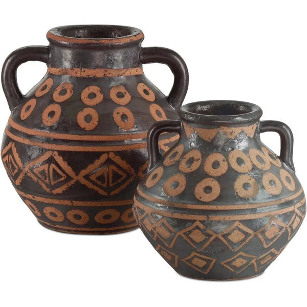Nought Terracotta Coffee Brown Vase 2PC - LOOMLAN - Currey & Co - Vases & Jars