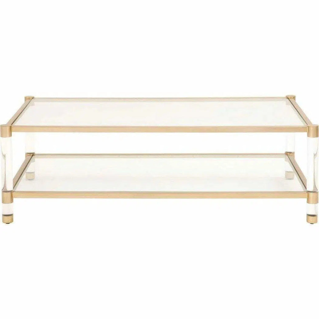 Nouveau Coffee Table With Shelves Brass Lucite Glass - LOOMLAN - Essentials For Living - Coffee Tables