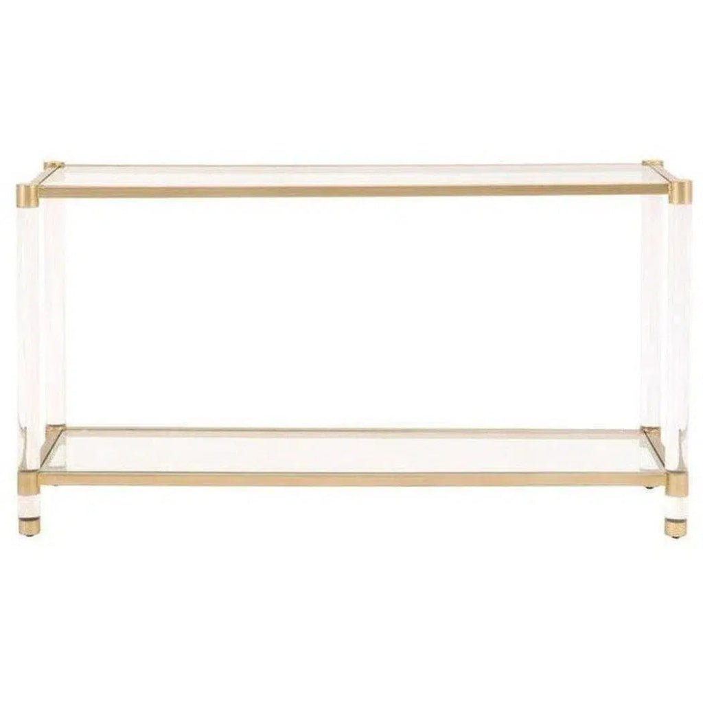 Nouveau Console Table With Shelves Brass Lucite Glass - LOOMLAN - Essentials For Living - Console Tables