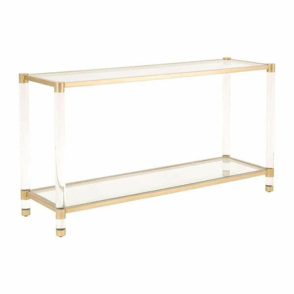 Nouveau Console Table With Shelves Brass Lucite Glass - LOOMLAN - Essentials For Living - Console Tables