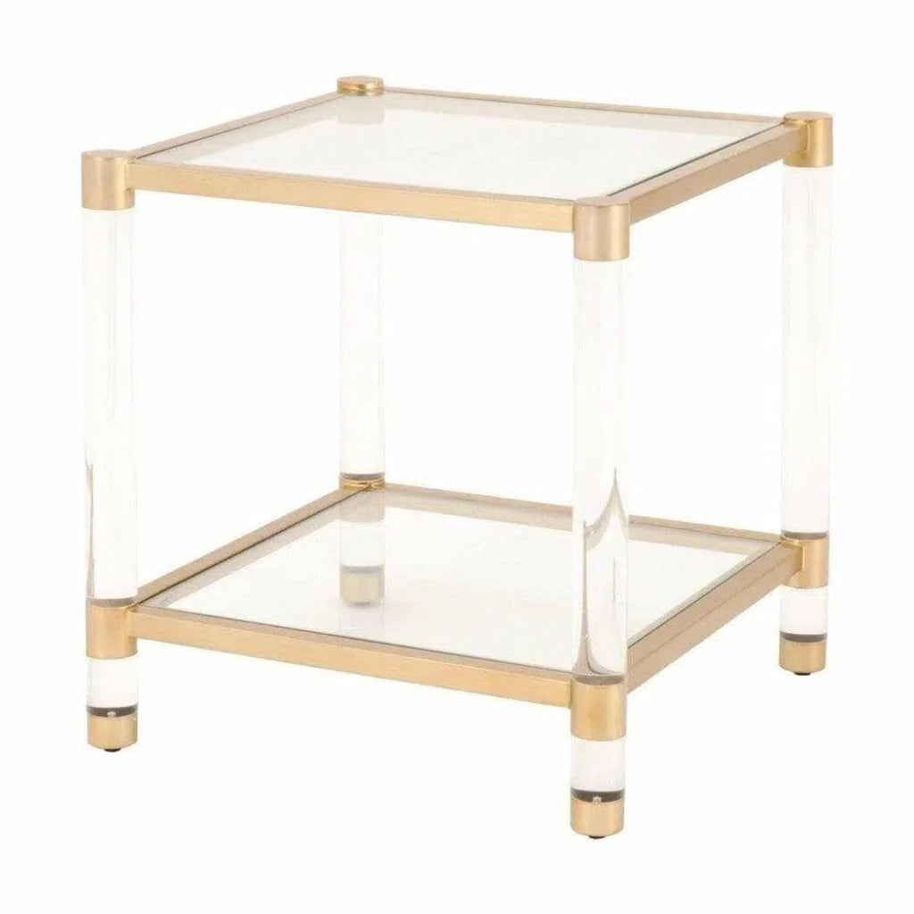 Nouveau End Table With Shelves Brass Lucite Glass - LOOMLAN - Essentials For Living - Side Tables