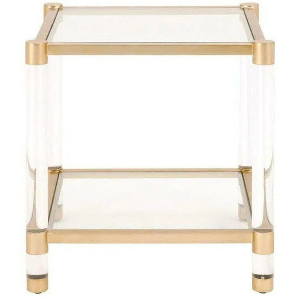 Nouveau End Table With Shelves Brass Lucite Glass - LOOMLAN - Essentials For Living - Side Tables