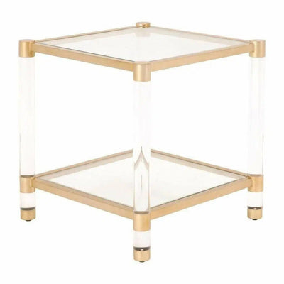 Nouveau End Table With Shelves Brass Lucite Glass - LOOMLAN - Essentials For Living - Side Tables