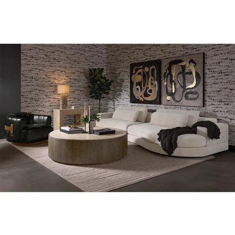 Oberon Wooden Travertine Round Coffee Table - LOOMLAN - SUNPAN - Coffee Tables