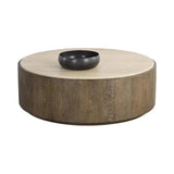 Oberon Wooden Travertine Round Coffee Table - LOOMLAN - SUNPAN - Coffee Tables