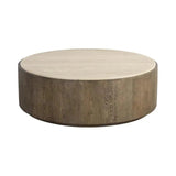 Oberon Wooden Travertine Round Coffee Table - LOOMLAN - SUNPAN - Coffee Tables