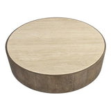 Oberon Wooden Travertine Round Coffee Table - LOOMLAN - SUNPAN - Coffee Tables