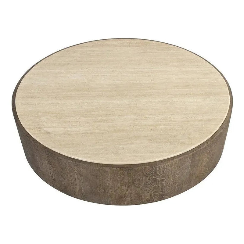 Oberon Wooden Travertine Round Coffee Table - LOOMLAN - SUNPAN - Coffee Tables