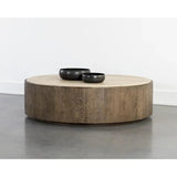 Oberon Wooden Travertine Round Coffee Table - LOOMLAN - SUNPAN - Coffee Tables