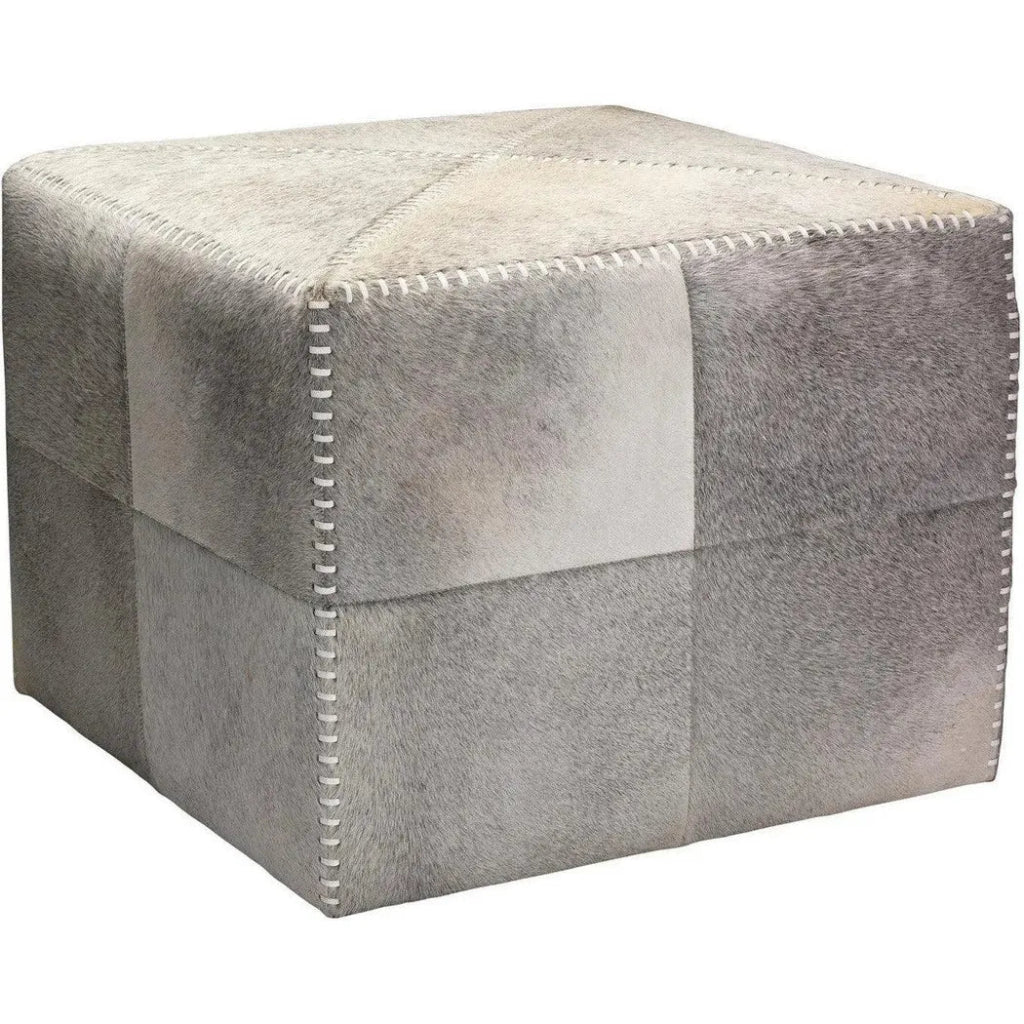 Ox Grey Square Leather Cowhide Ottoman - Large - LOOMLAN - Jamie Young - Ottomans