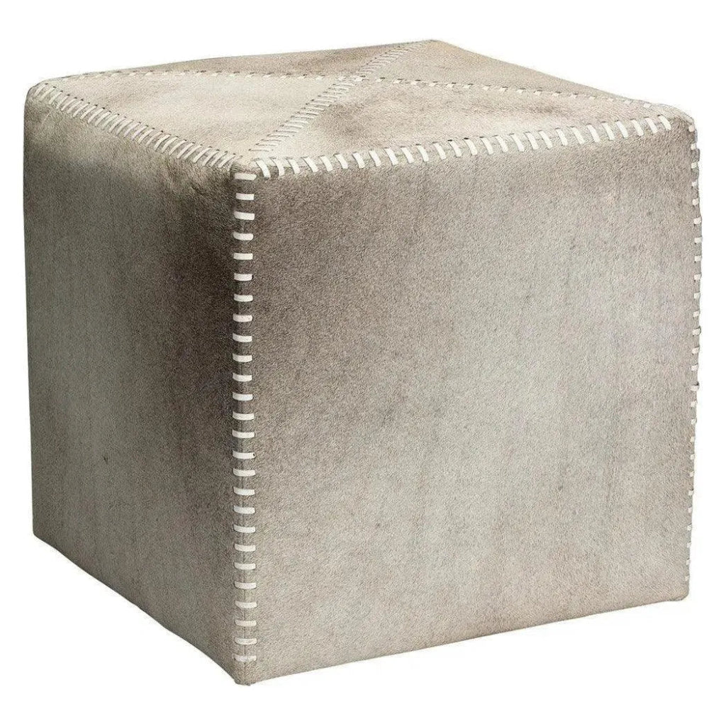 Ox Grey Square Leather Cowhide Ottoman - Small - LOOMLAN - Jamie Young - Ottomans