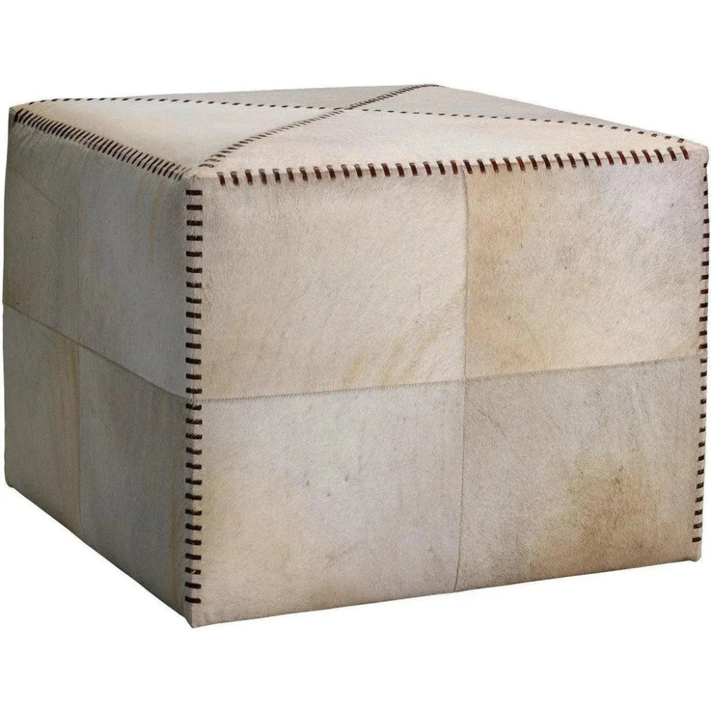 Ox White Square Leather Cowhide Ottoman - Large - LOOMLAN - Jamie Young - Ottomans