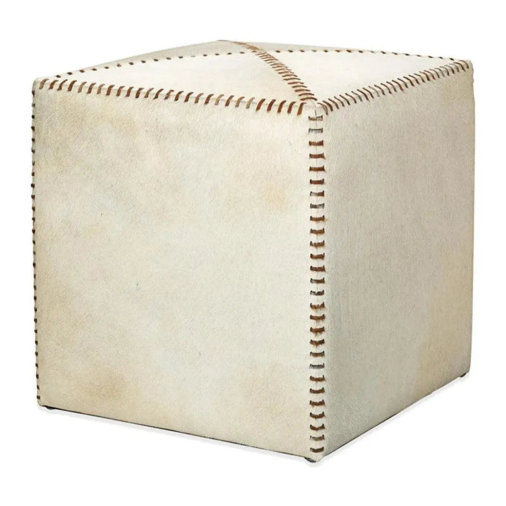 Ox White Square Leather Cowhide Ottoman - Small - LOOMLAN - Jamie Young - Ottomans