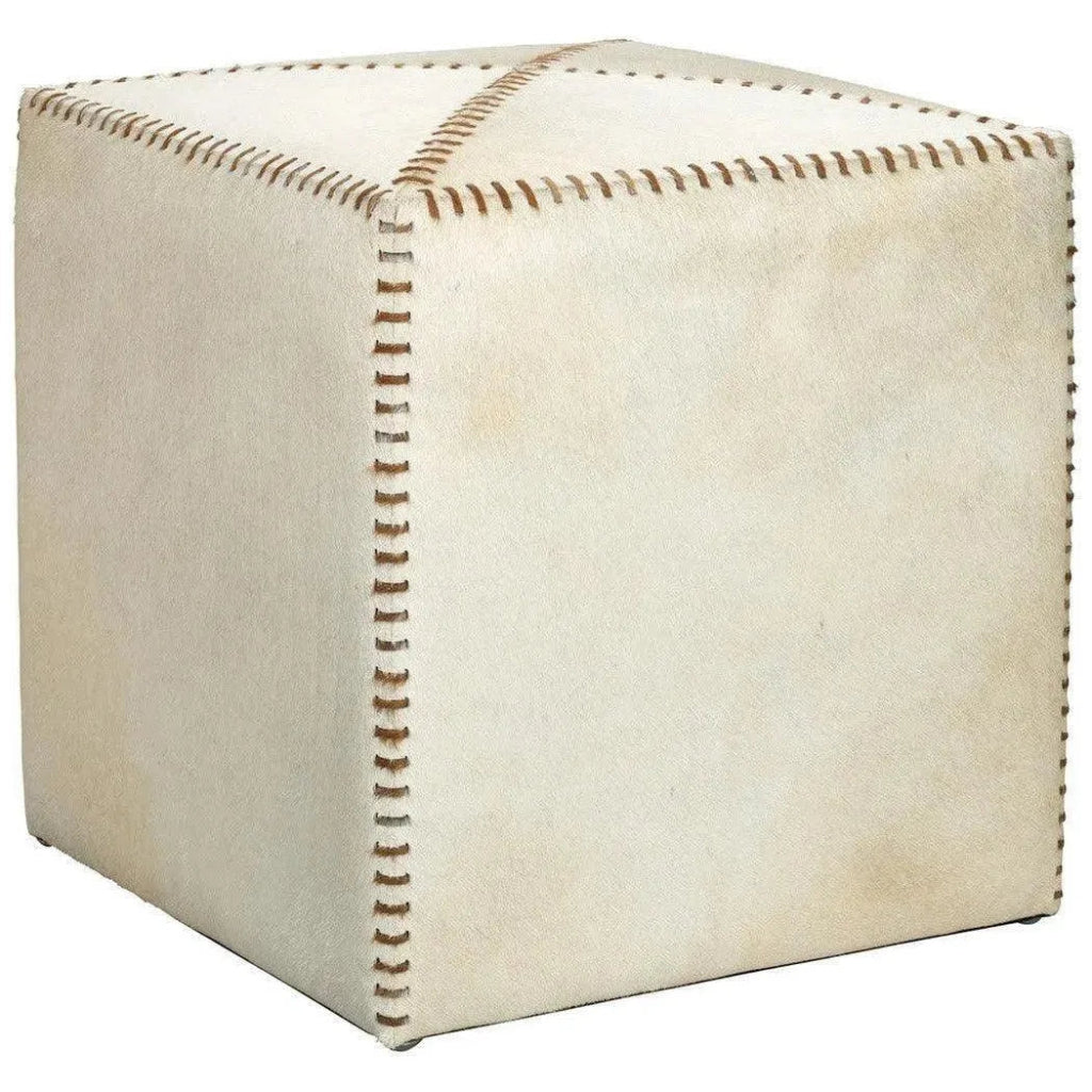 Ox White Square Leather Cowhide Ottoman - Small - LOOMLAN - Jamie Young - Ottomans