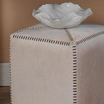 Ox White Square Leather Cowhide Ottoman - Small - LOOMLAN - Jamie Young - Ottomans