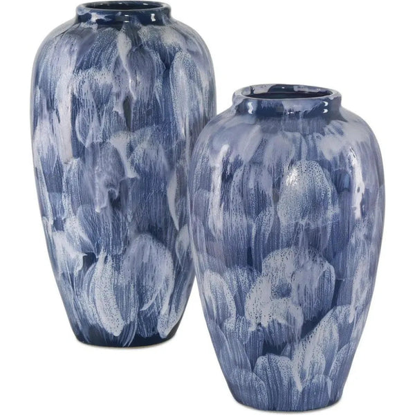 Pallas Ceramic Blue Vase (Set of 2) - LOOMLAN - Currey & Co - Vases & Jars