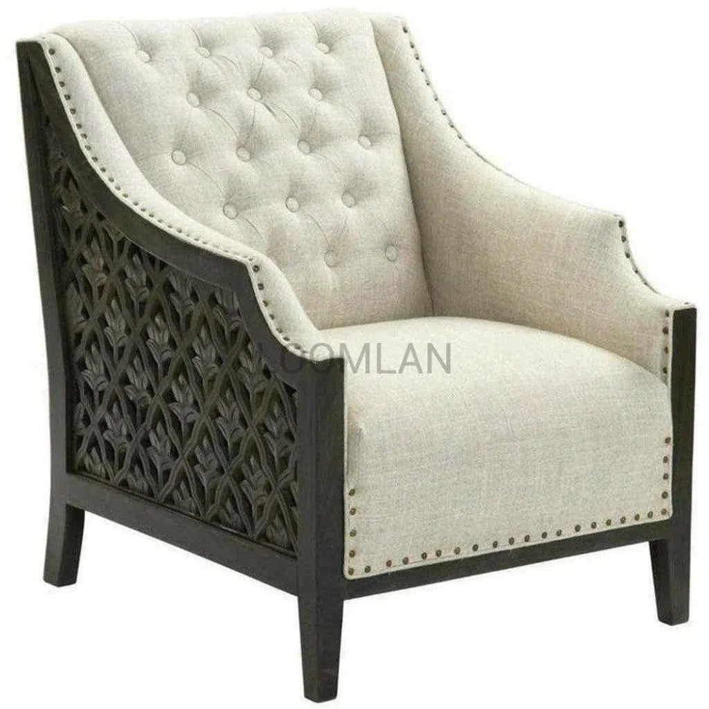 Panels Button Beige Accent Chair - Noal - LOOMLAN - LOOMLAN - Club Chairs